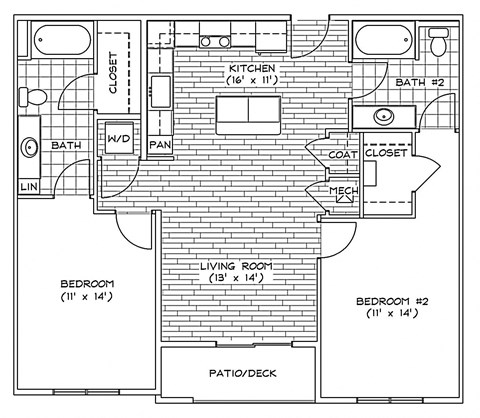 Floor plan for 2 beds, 2 baths, 1059 sqft